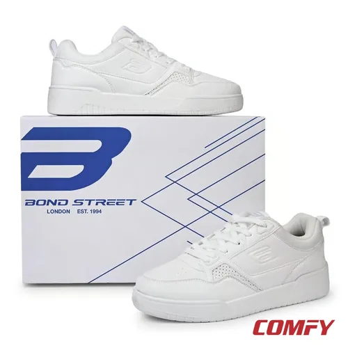Bond Street Men’s Casual Sneakers — White | PU Lace-Up Everyday Shoe