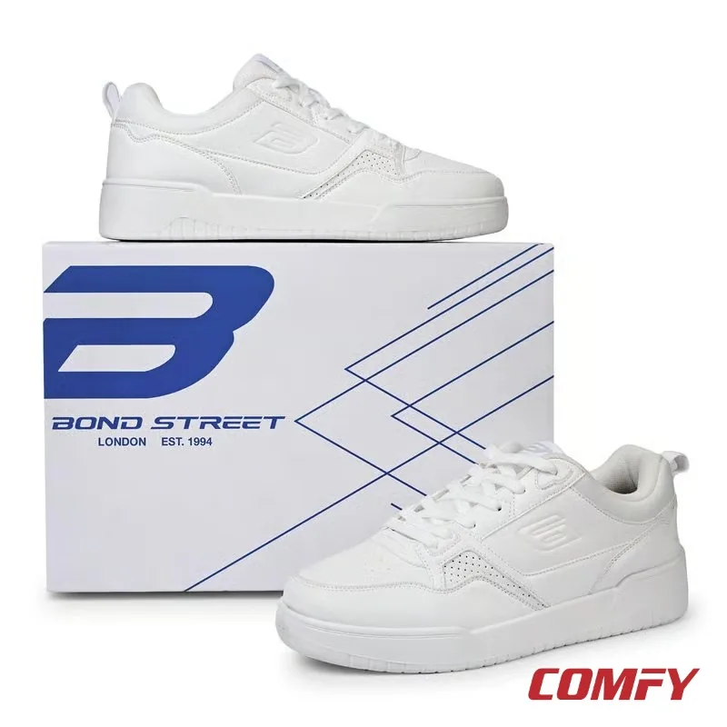 Bond Street Men’s Casual Sneakers — White | PU Lace-Up Everyday Shoe