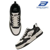 Bond Street Men's Black and White Casual Sneakers, men's casual shoes — side profile view