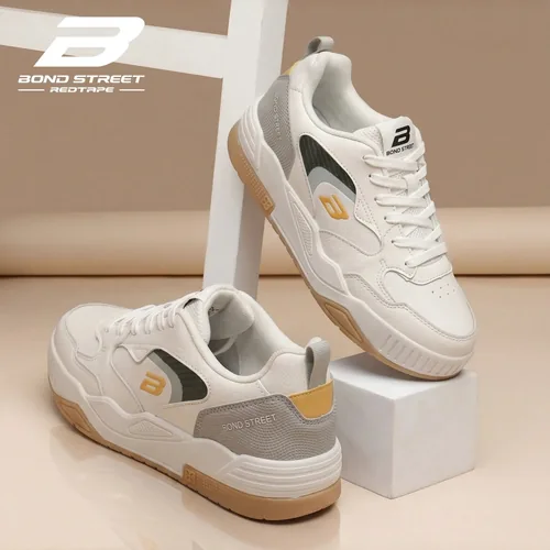 Bond Street Men's White Casual Sneakers Bond Street by Redtape, men's casual shoes — angled front view