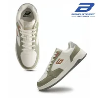 Bond Street Men's White & Green Casual Sneakers, men's casual shoes — side profile view