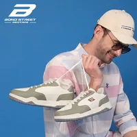 Bond Street Men's White & Green Casual Sneakers, men's casual shoes — front and back view