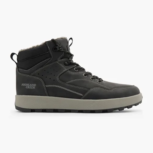 Highland Creek Warm Lined Lace-Up Winter Boot in Black, men's boots — angled front view