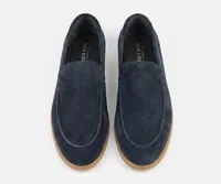 Van Lier Men's Suede Loafers in Navy, men's loafers — side profile view