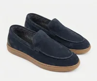 Van Lier Men's Suede Loafers in Navy, men's loafers — angled front view