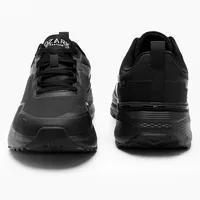 Red Tape Full Black Trekking Shoes for Men — front and back view