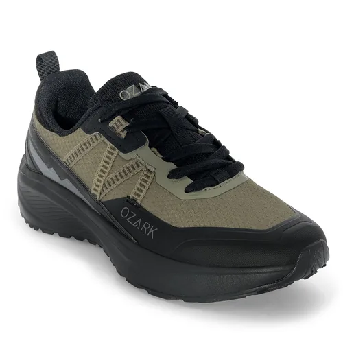 Red Tape Olive Black Trekking Shoes for Men, men's outdoor shoes — angled front view