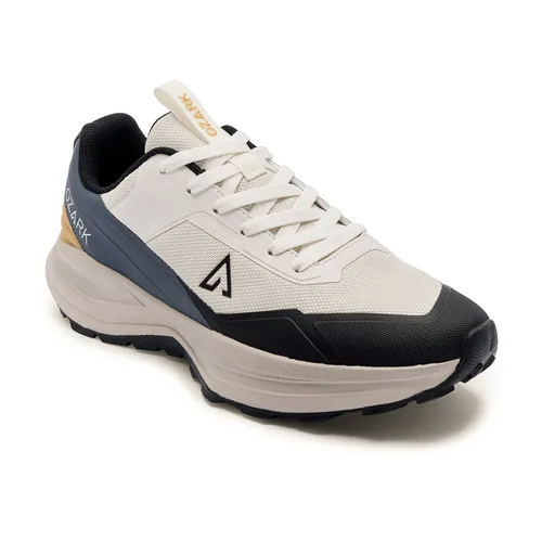 Ozark Olive Trail Running Shoes for Men in White Blue, men's outdoor shoes — angled front view