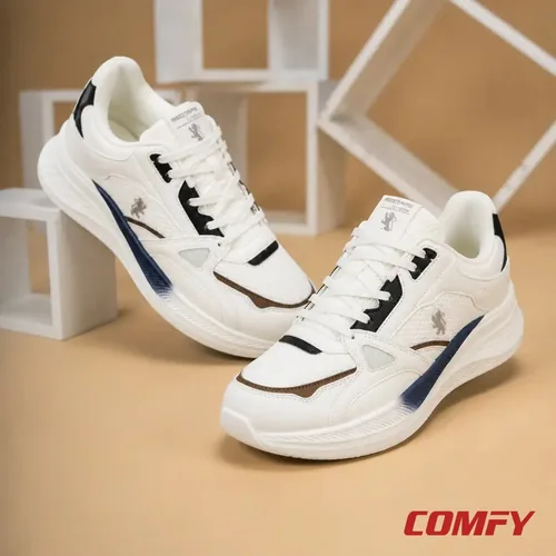 Red Tape Premium Sneaker in White and Navy, comfy exclusives — worn on foot