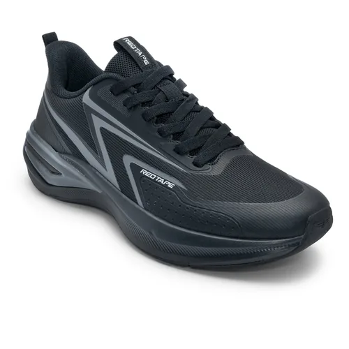 Red Tape Low Cut Sports Shoes for Men in Black, men's sports shoes — angled front view