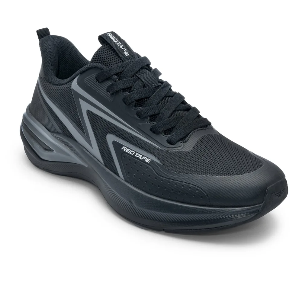 Red Tape Low Cut Sports Shoes for Men in Black, men's sports shoes — angled front view