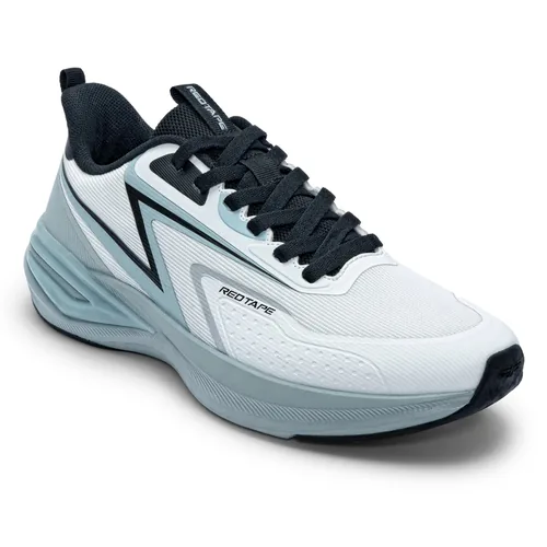 Red Tape Low Cut Sports Shoes for Men in White Green, men's sports shoes — angled front view