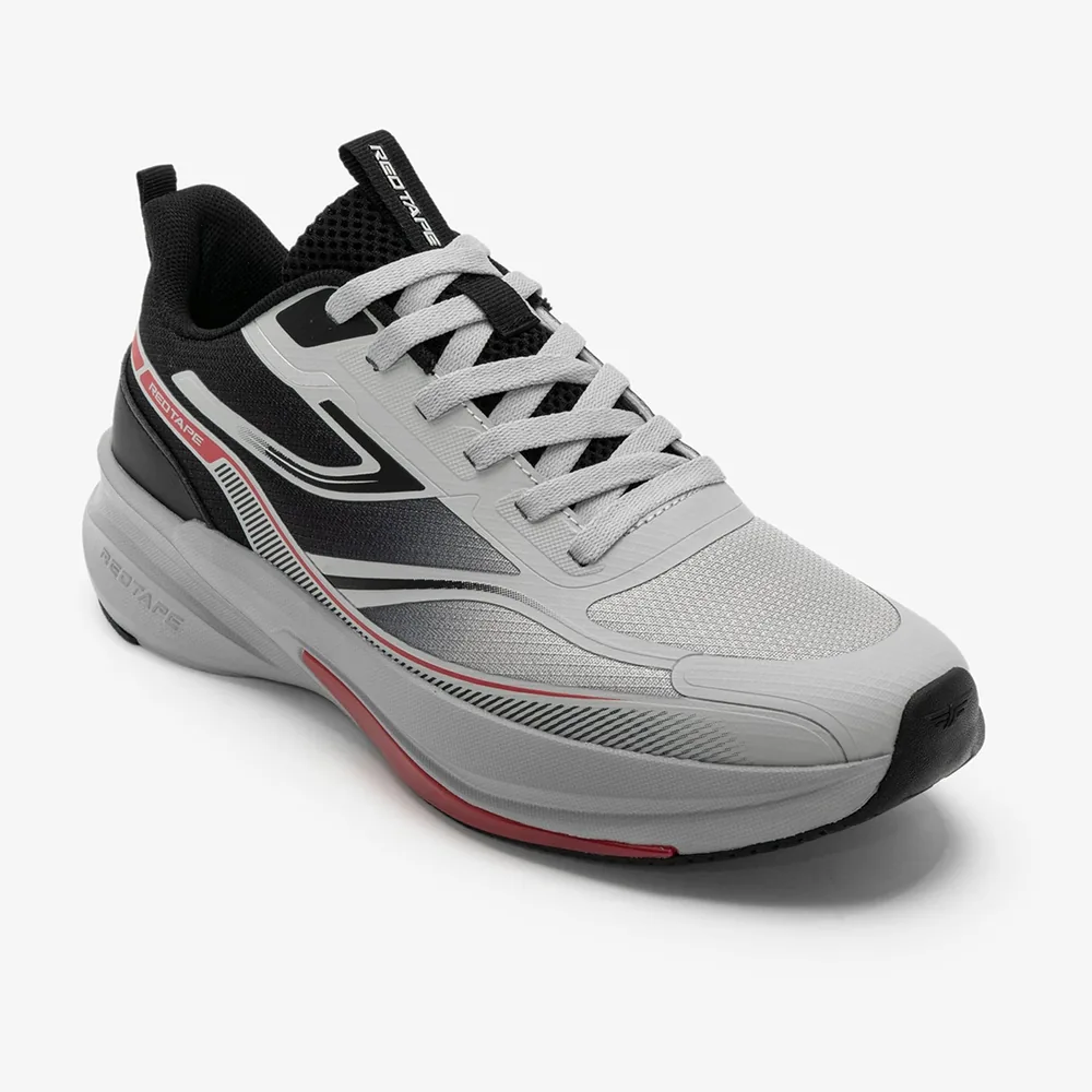 Red Tape Low Cut Sports Shoes for Men in Grey Red, men's sports shoes — angled front view