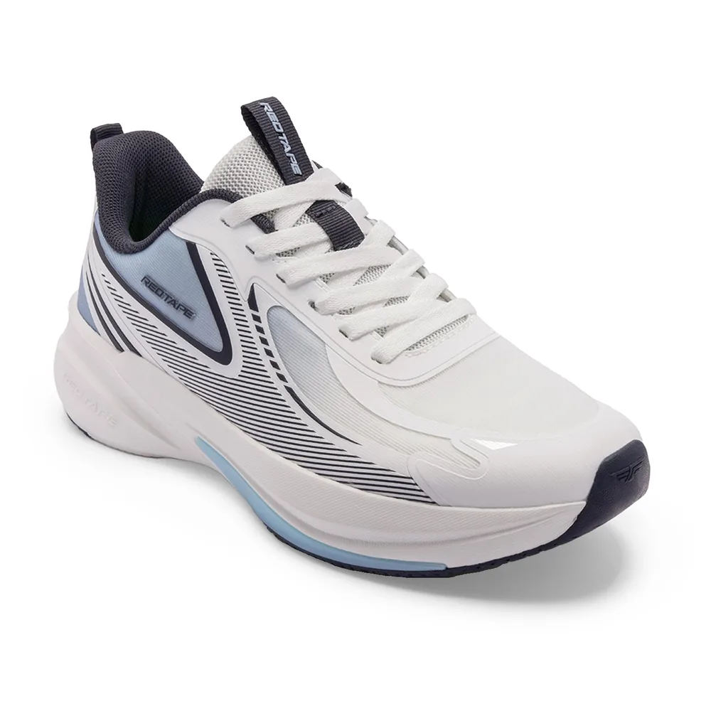 Red Tape White Blue Mesh Sports Shoes for Men, men's sports shoes — angled front view