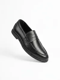 Vlad Bykov Men's Classic Leather Penny Loafers in Black, men's loafers — angled front view