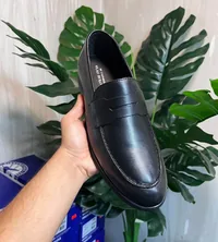 Vlad Bykov Men's Classic Leather Penny Loafers in Black, men's loafers — side profile view