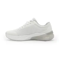 Men’s white lightweight lace-up sneakers with breathable mesh upper and cushioned sole — front and back view