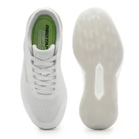 Men’s white lightweight lace-up sneakers with breathable mesh upper and cushioned sole — side profile view