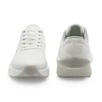 Men’s white lightweight lace-up sneakers with breathable mesh upper and cushioned sole, men's casual shoes — inner side view